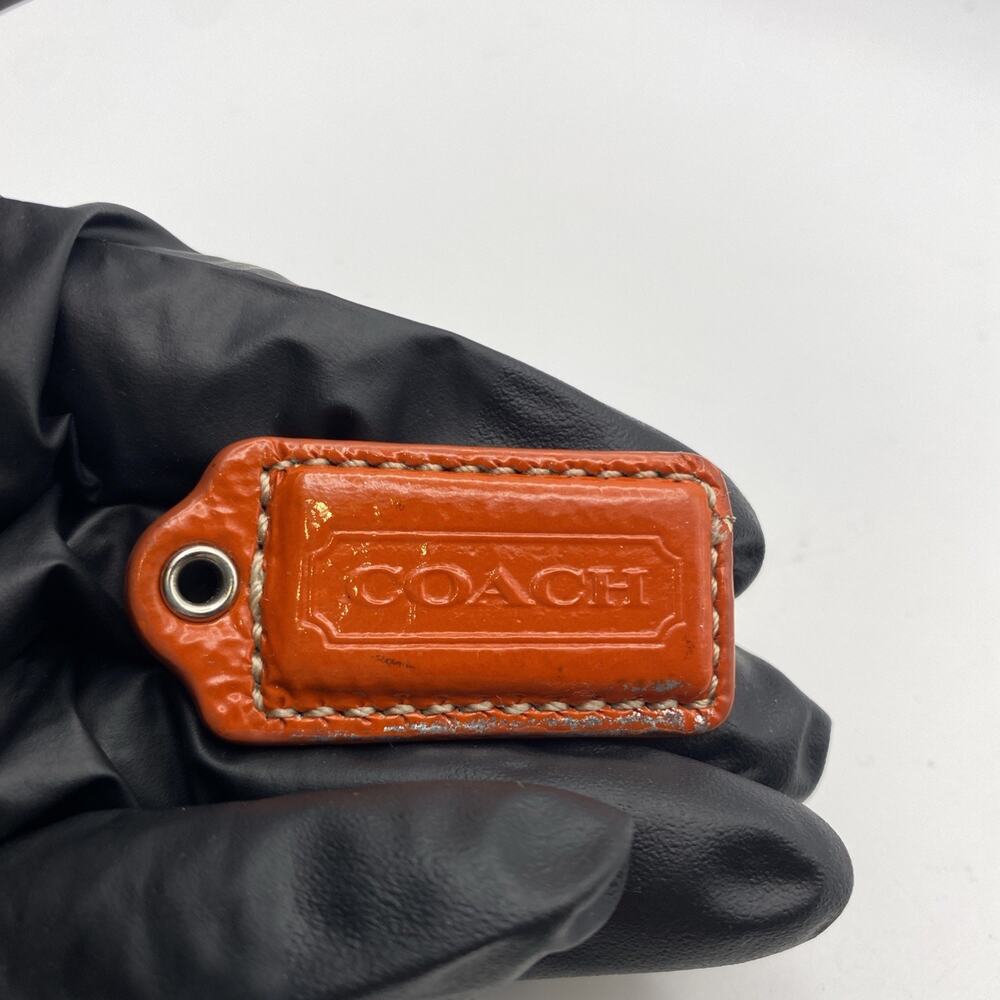 Coach Hang Tag Bag Orange Patent Leather Metallic Silver Back ~ 2 X 1” Bag Charm - Picture 5 of 6